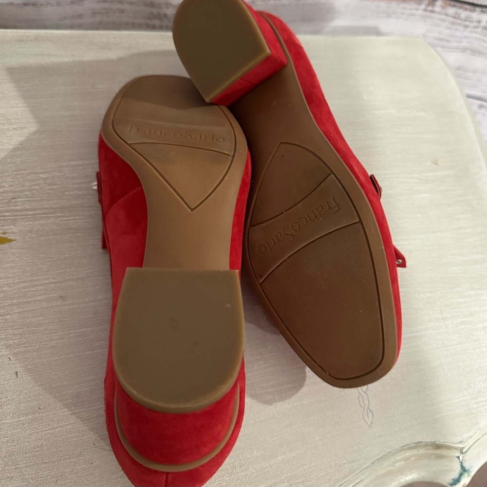 Franco Sarto Red Suede Women's Heeled Loafers - Picture 8 of 8